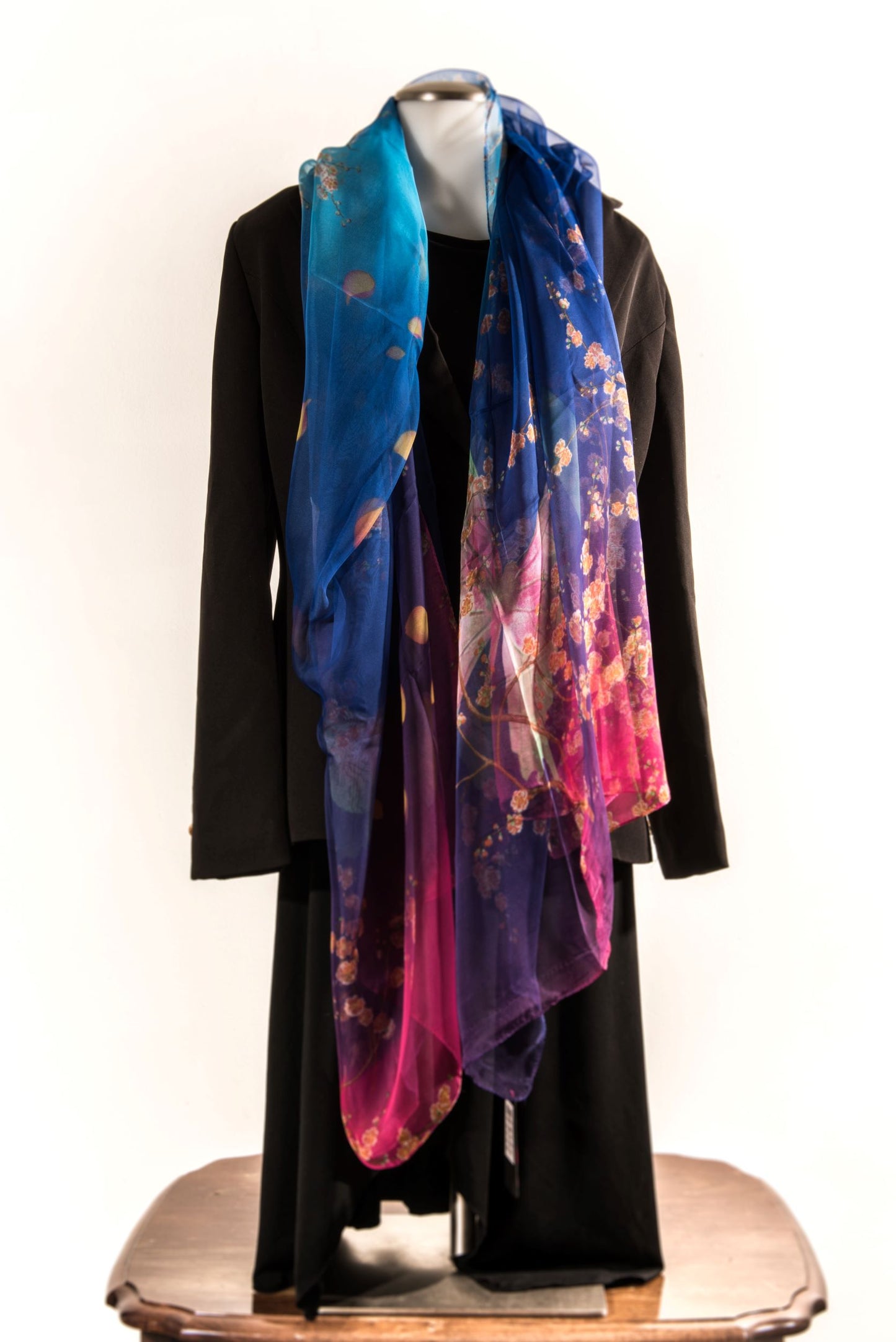 Assorted Blues with Purple & Red Silk Scarf