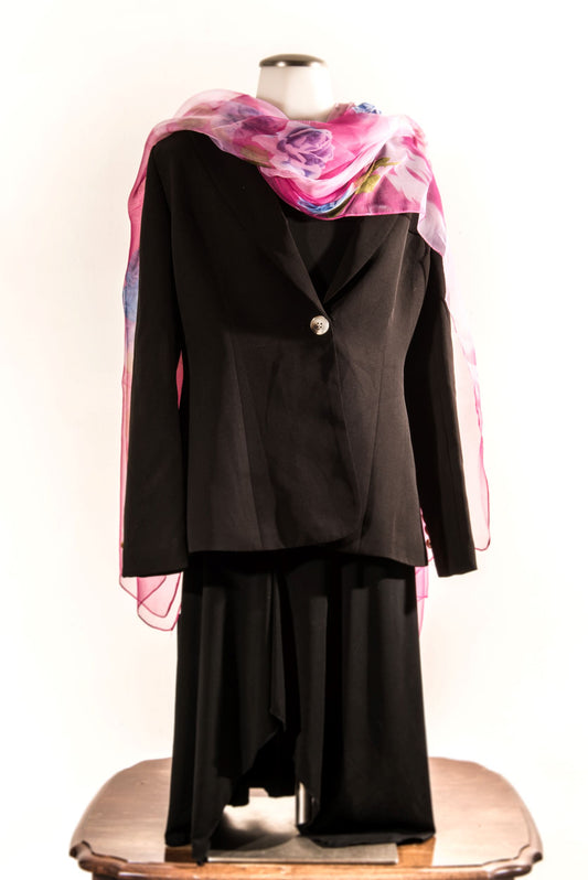 Dark Pink with Florals Silk Scarf