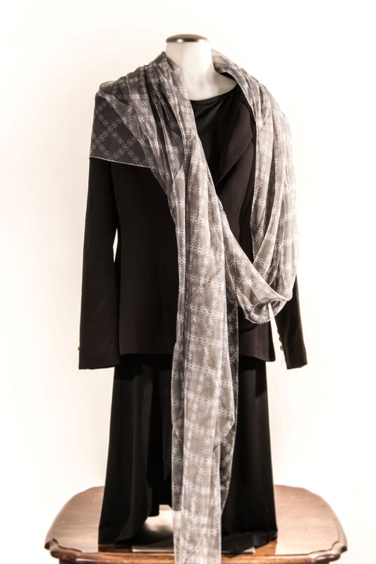 Gray Puzzle Pattern Silk Scarf