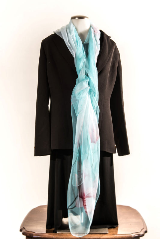 Aqua & Floral Silk Scarf