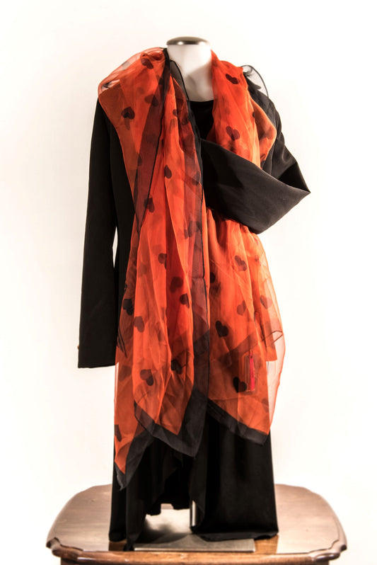 Orange with Hearts Silk Scarf