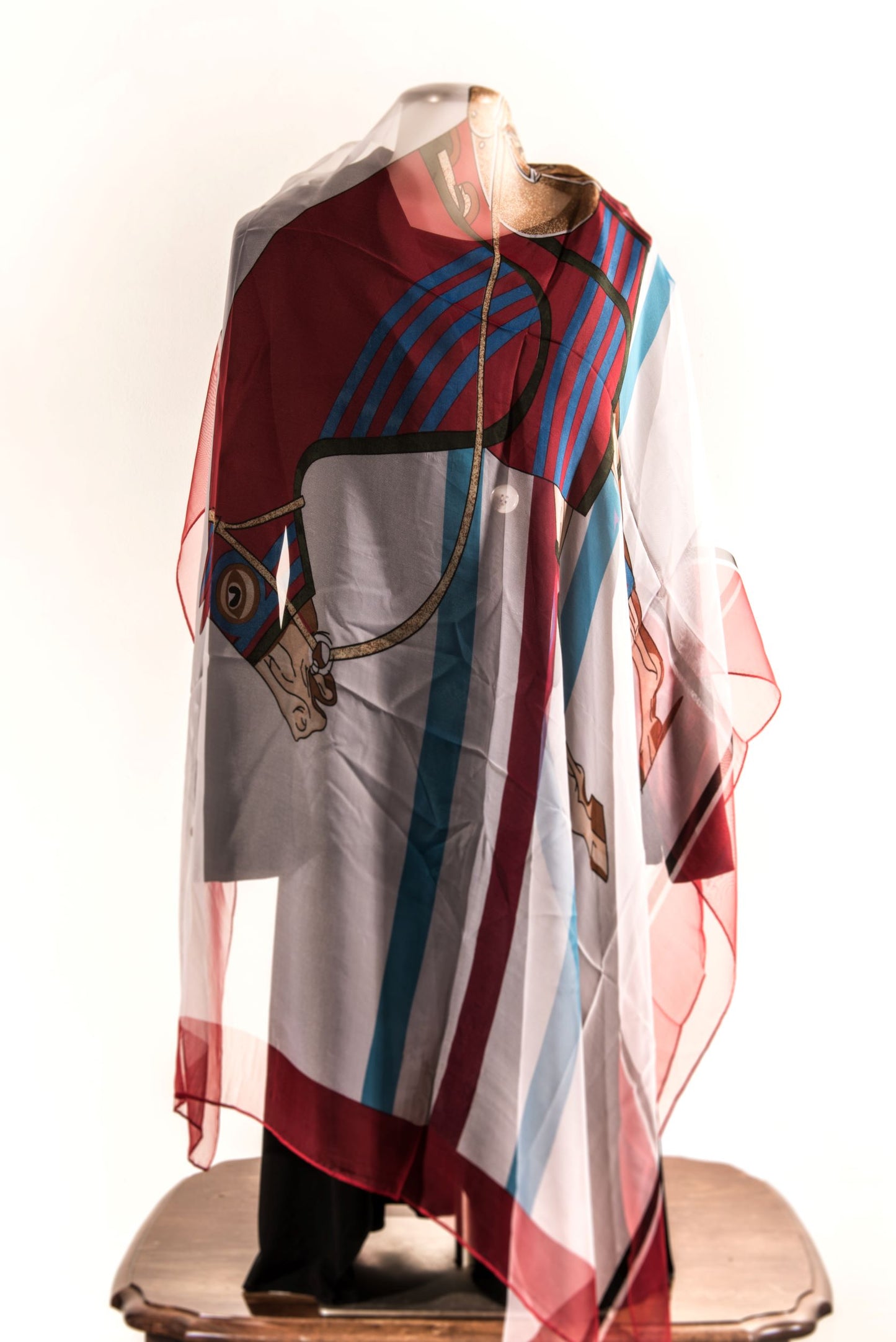 Horse - Red, Cream and Blue Silk Scarf