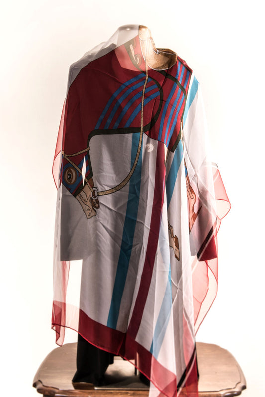 Horse - Red, Cream and Blue Silk Scarf