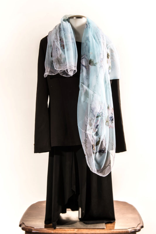 Light Aqua Floral Silk Scarf