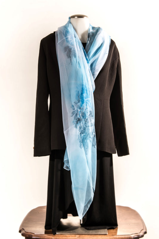 Light Blue Floral Silk Scarf