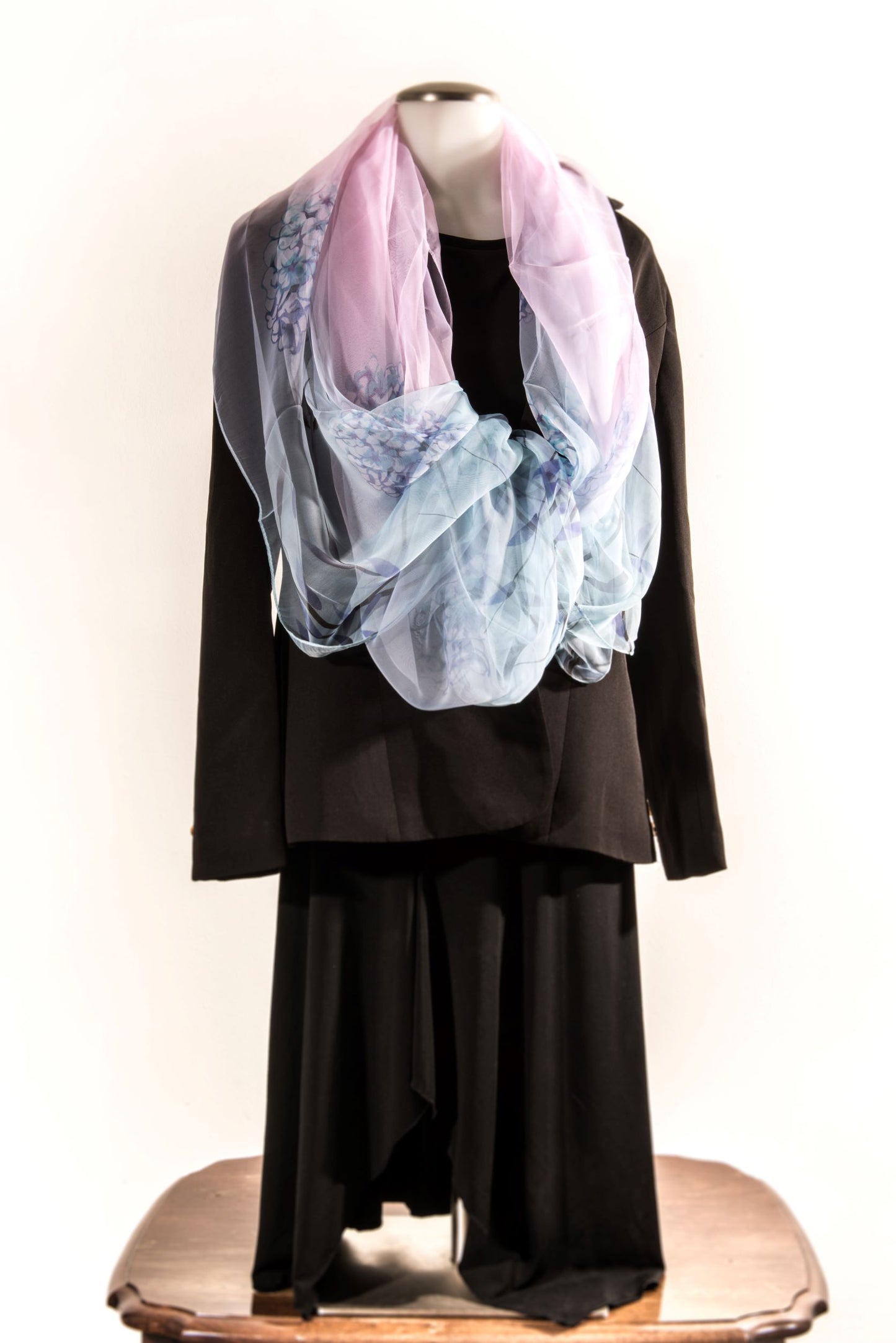 Light Blue & Light Pink with Floral Silk Scarf