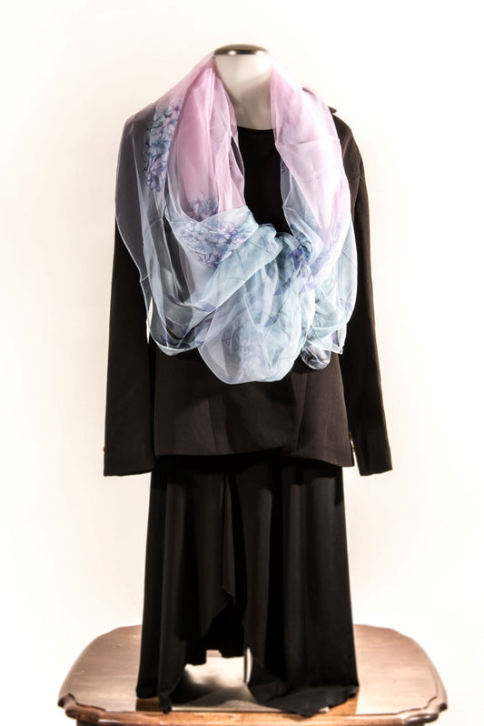 Light Blue & Light Pink with Floral Silk Scarf