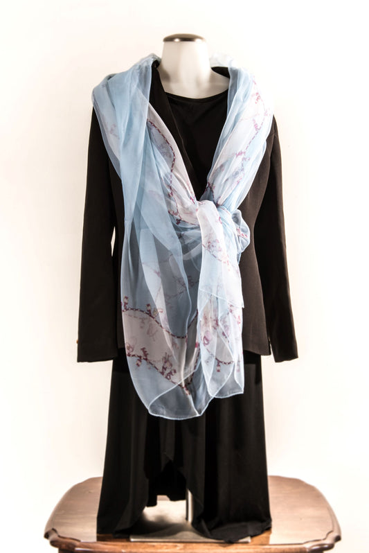 Light Blue with Light Brown Pattern Silk Scarf