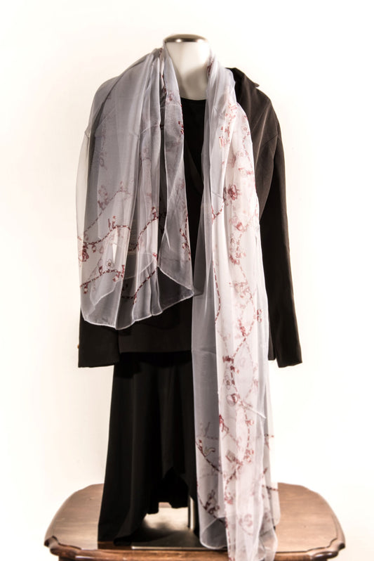 Light Grey with Light Brown Pattern Silk Scarf
