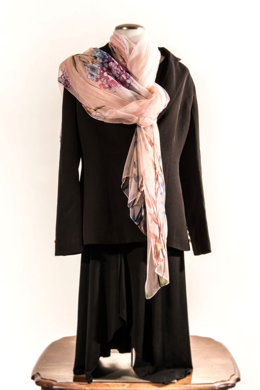 Light Orange with Florals Silk Scarf