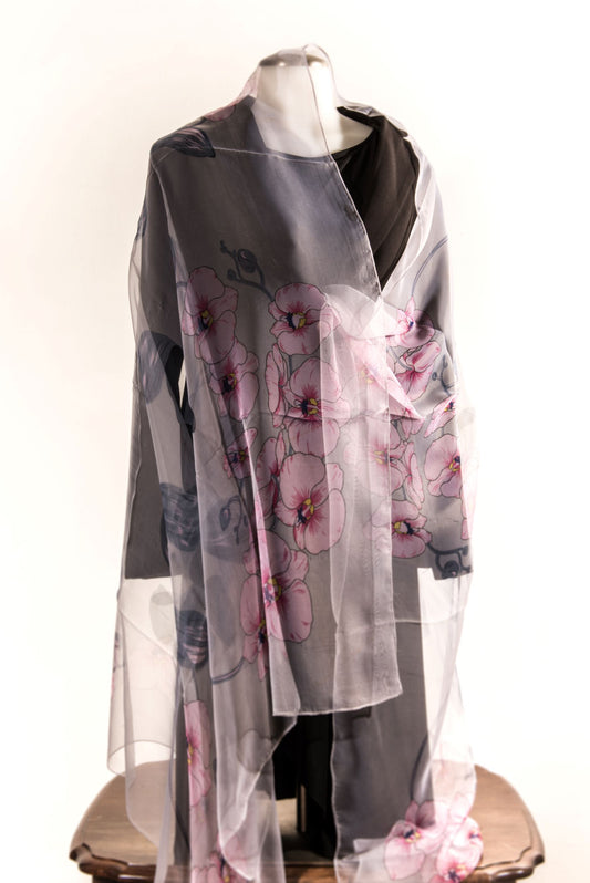 Light Violet Peonies Silk Scarf