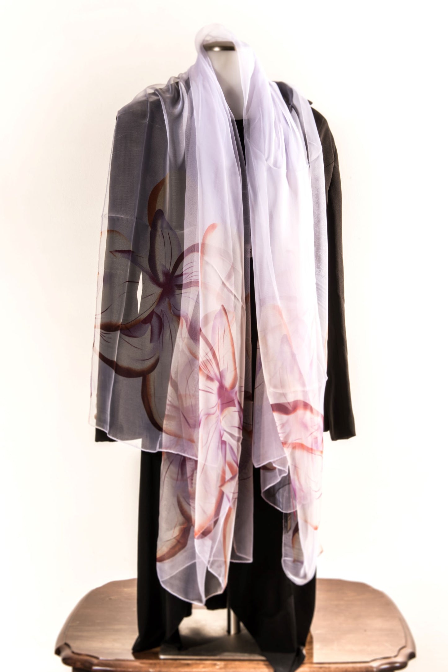 Light Violet Silk Scarf with Large Florals