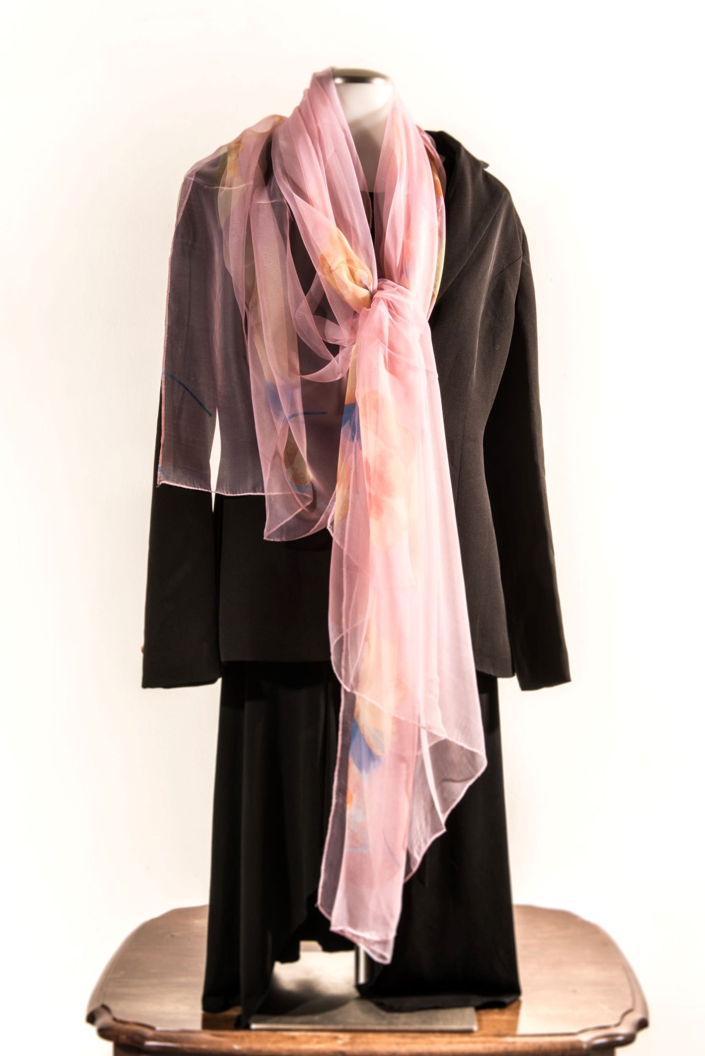 Orange, Yellow & Blue Floral Silk Scarf