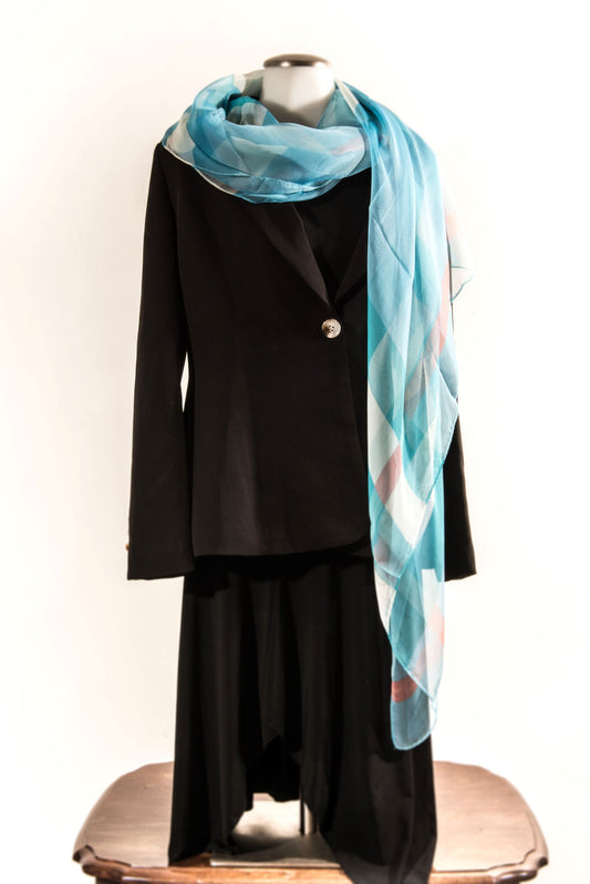 Light Blue Plaid Pattern Silk Scarf