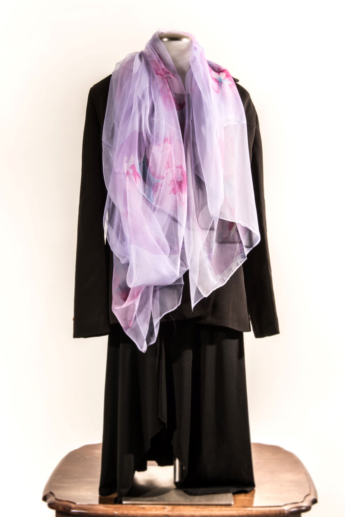 Purple & Pink Floral Silk Scarf