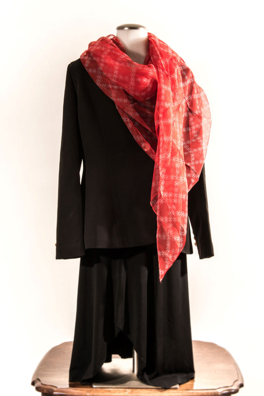 Red Puzzle Patter Silk Scarf