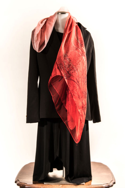 Shades of Orange with Branches & Leaves Silk Scarf