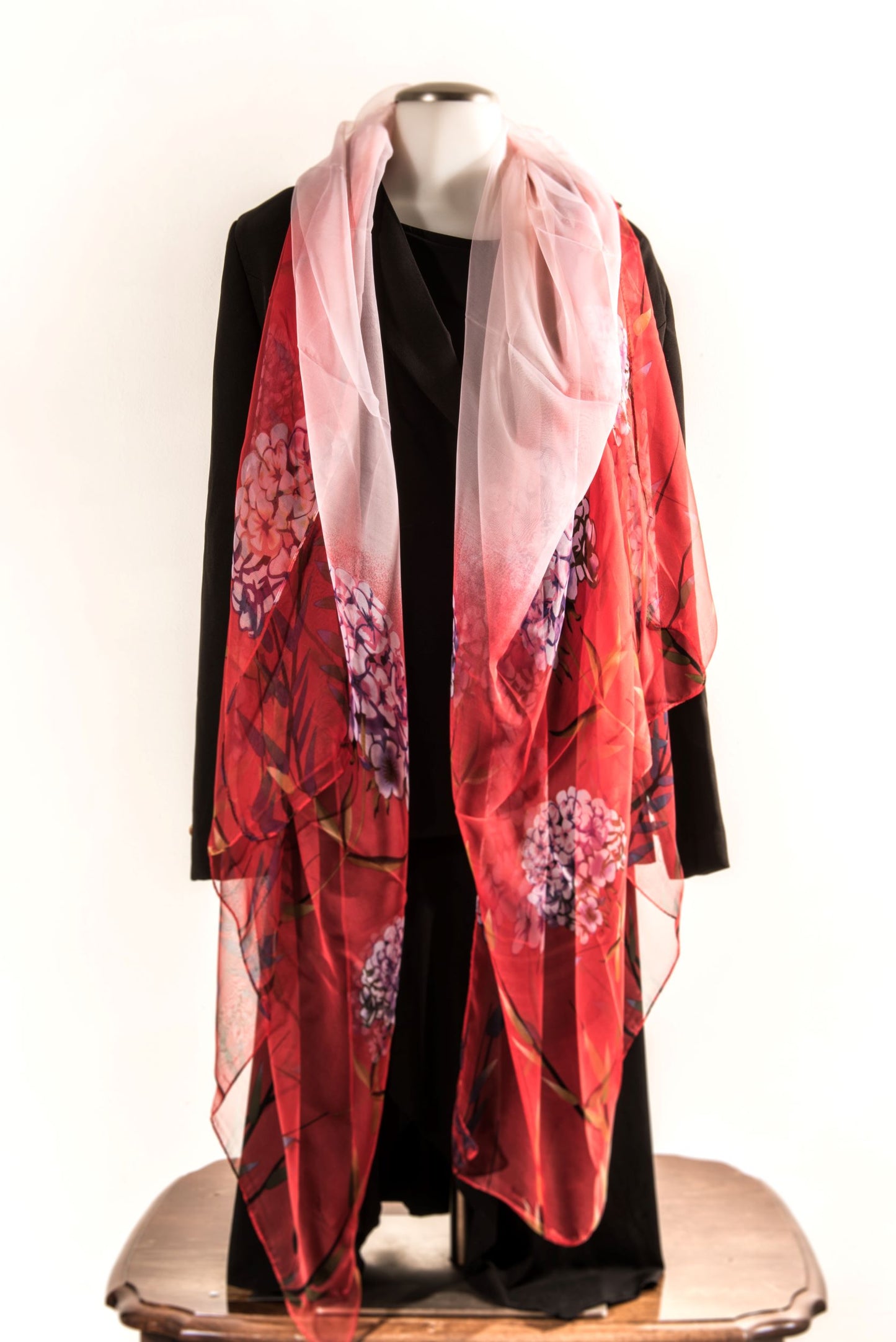 Cream & Red with Florals Silk Scarf