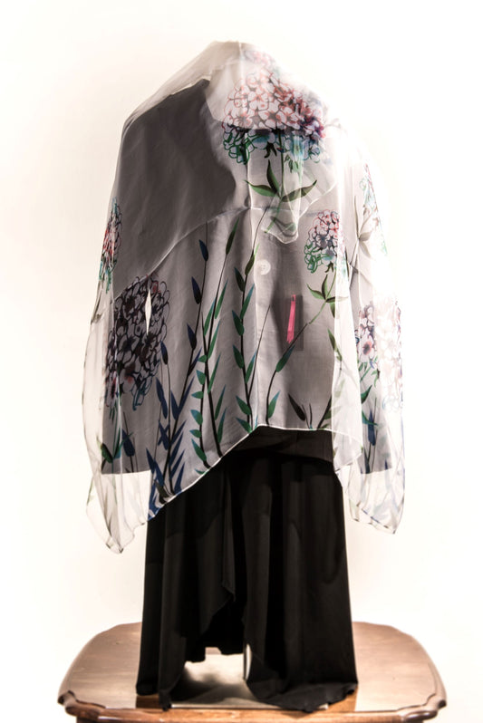 Cream with Greens & Reddish Florals Silk Scarf