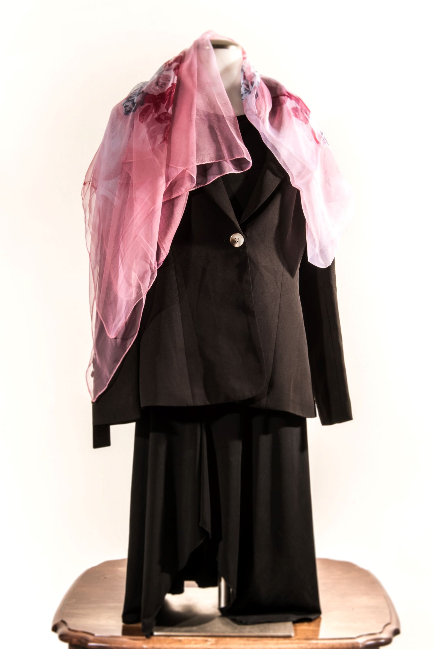 Peach with Gray Floral Silk Scarf