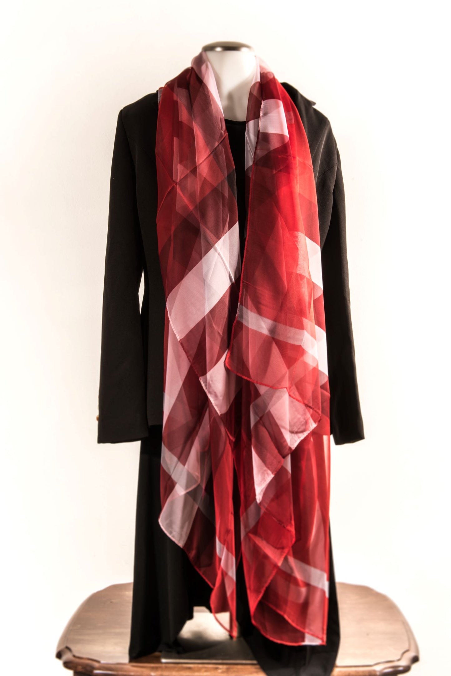 Plaid Pattern in Red Silk Scarf